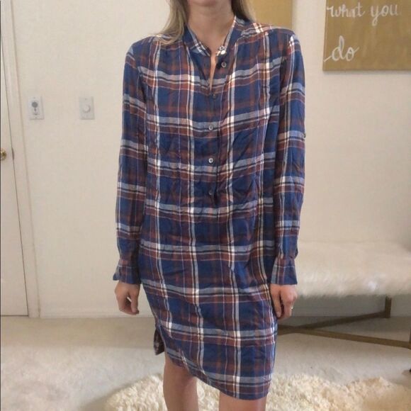 Closed flannel button down dress